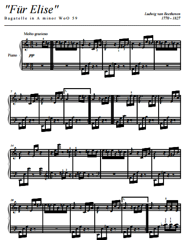 for elise piano sheet music free