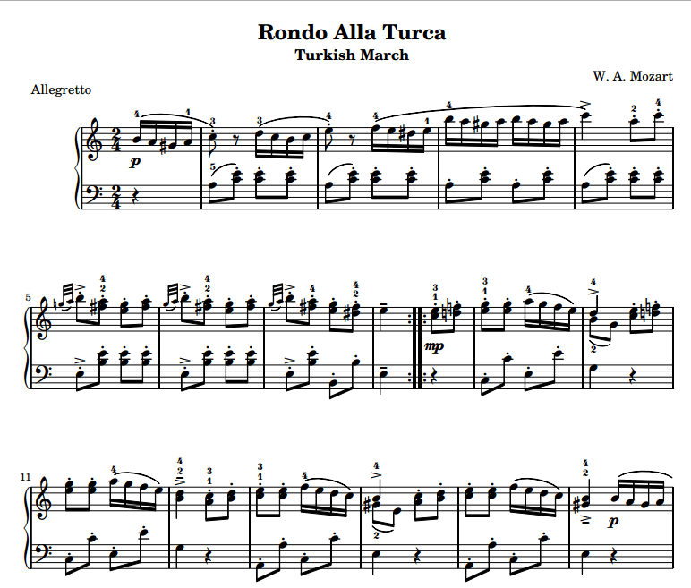 A Major piano Scale and Wolfgang Amadeus Mozart’s Turkish March